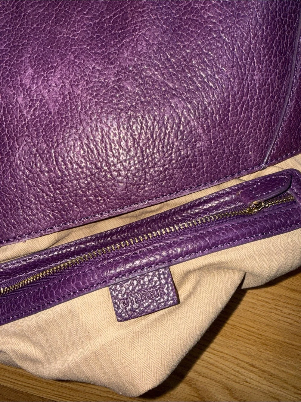 Uterque Leather Large Clutch Shoulder Bag in Deep Purple Vintage